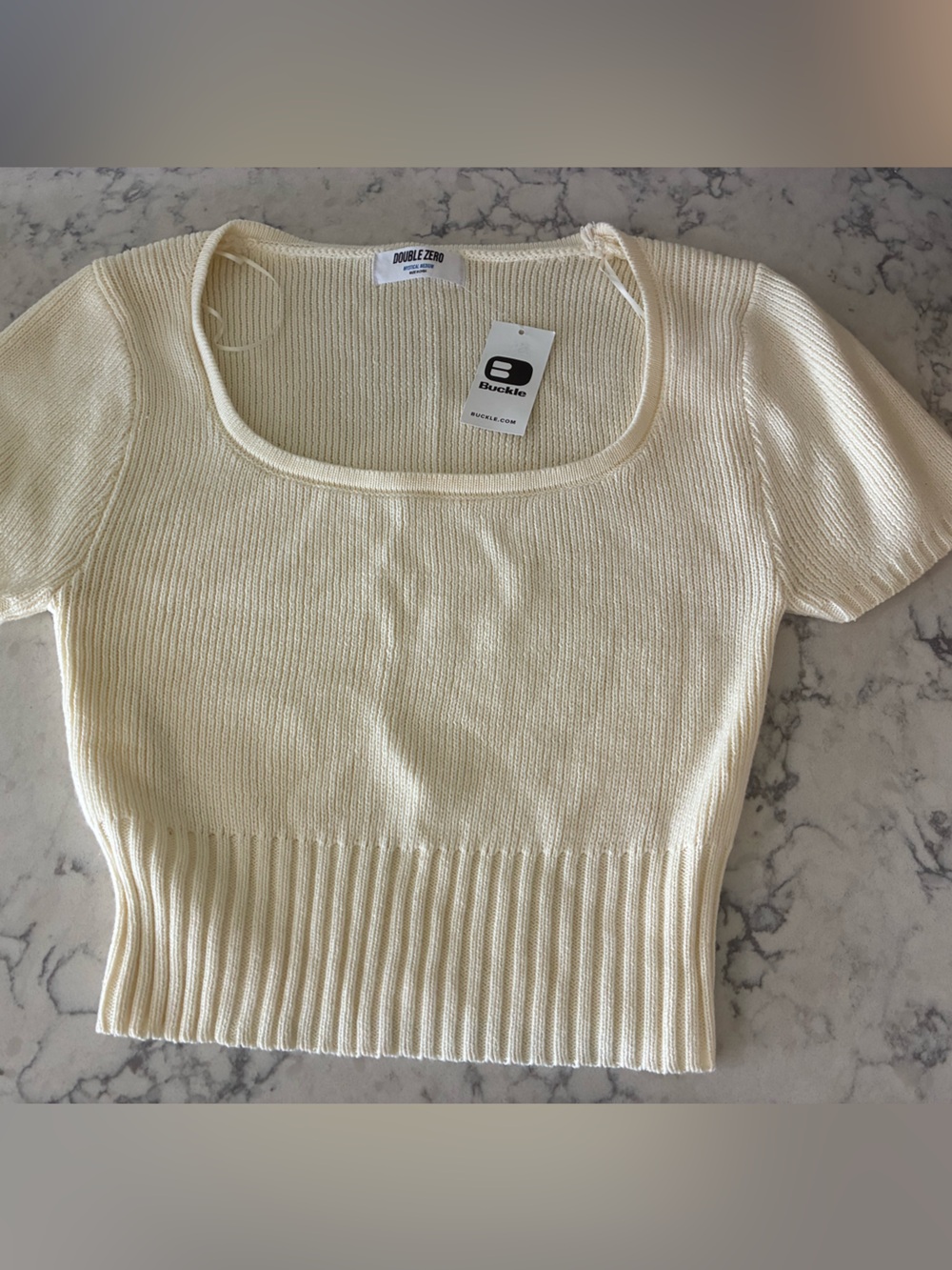Double Zero BKE Cream Short-Sleeve Scoop Neck Knit Crop Top NWT Swept Away